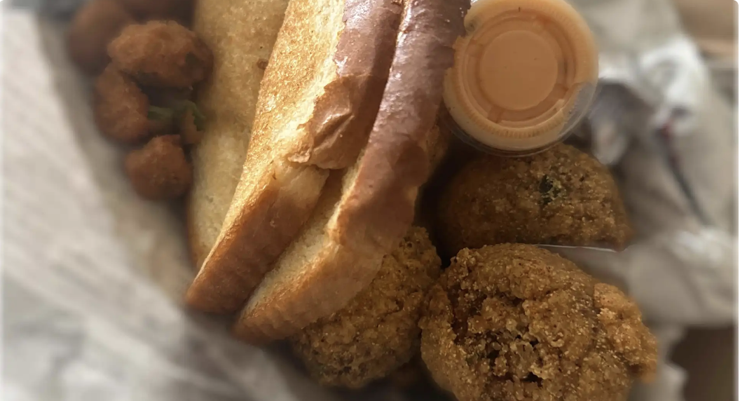 Hush puppies with toast and dipping sauce