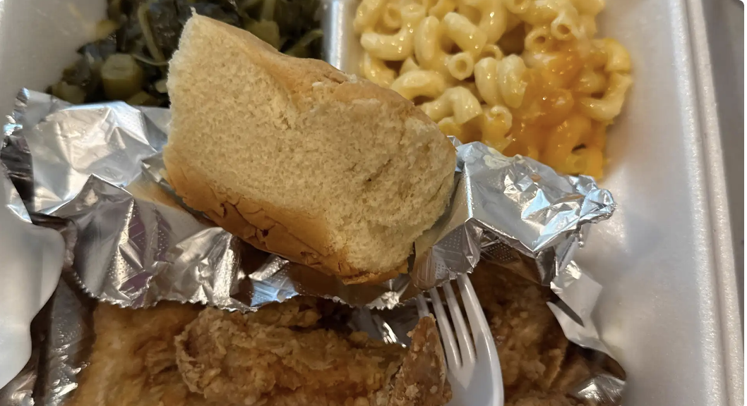 Fried catfish with collard greens and mac & cheese