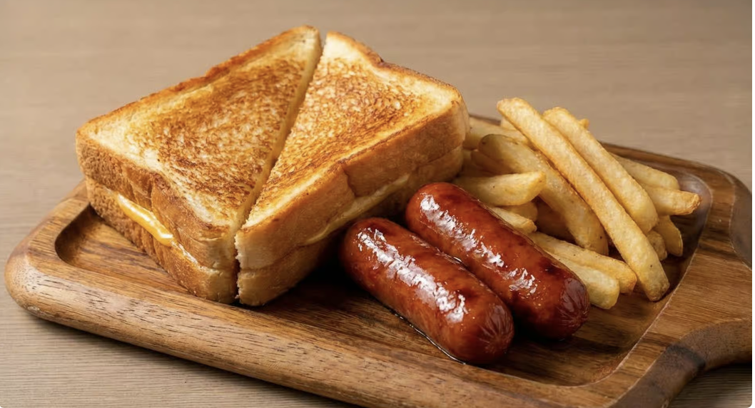 Grilled cheese with smoked sausage and fries